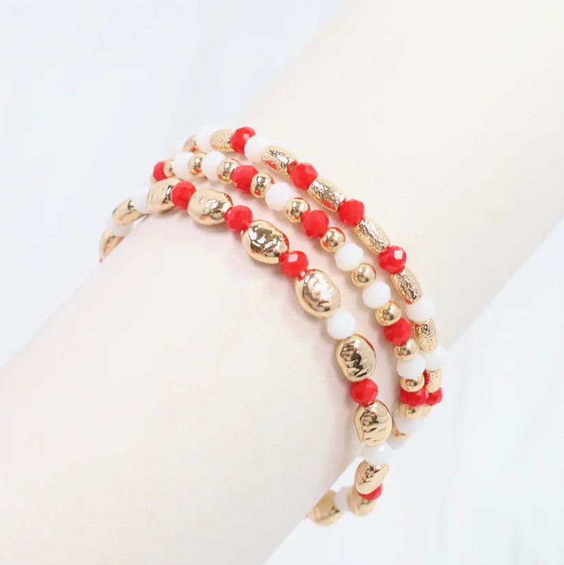 Spirit Beaded Bracelet Set Red & White-Bracelet-Caroline Hill-LouisGeorge Boutique, Women’s Fashion Boutique Located in Trussville, Alabama