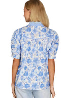 Floral Print Ruffled Neck Short Sleeve Top - Blue - Plus & Regular-Apparel-LouisGeorge Boutique-LouisGeorge Boutique, Women’s Fashion Boutique Located in Trussville, Alabama