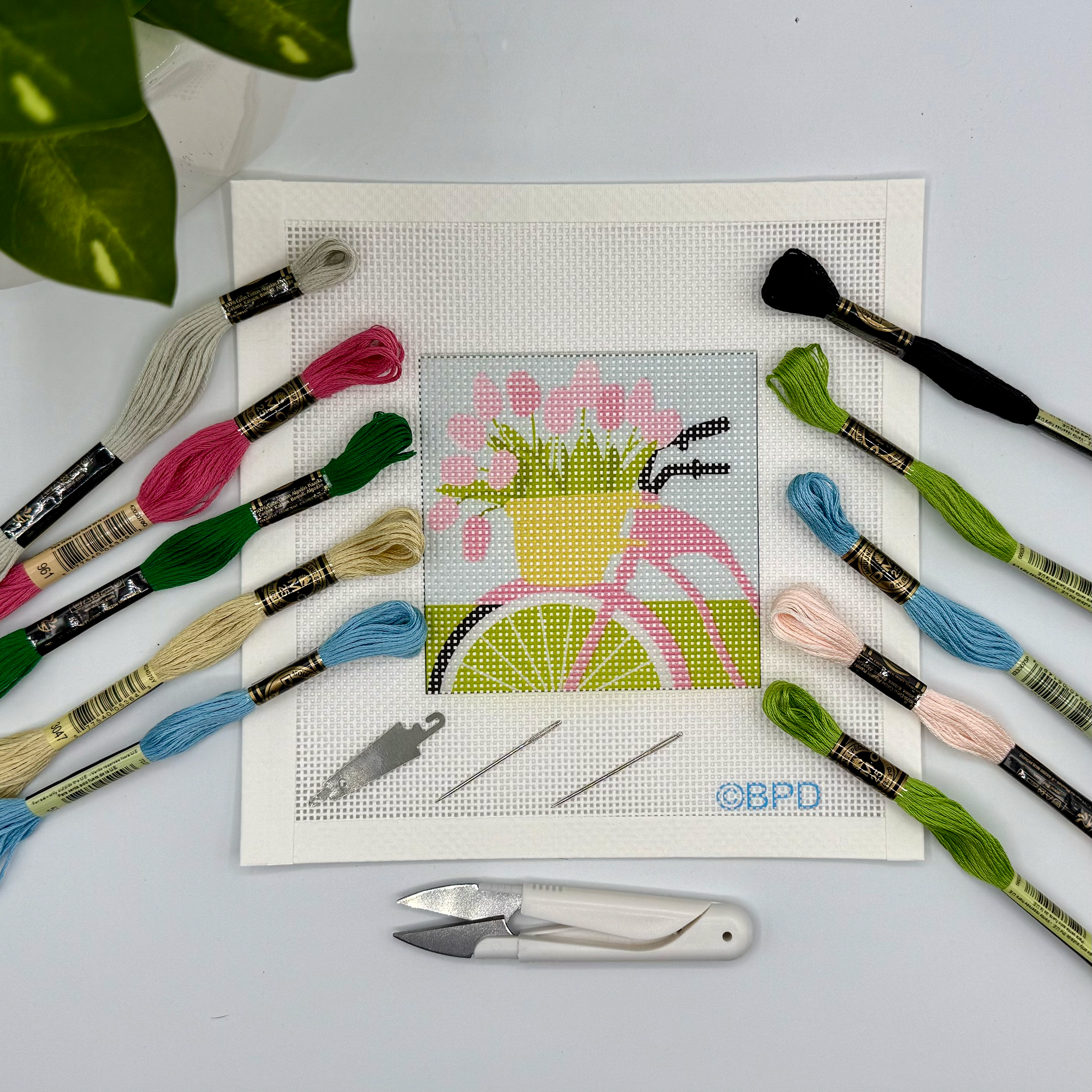 Bicycle with Pink Flowers Needlepoint Kit-Needlepoint Kit-LouisGeorge Boutique-LouisGeorge Boutique, Women’s Fashion Boutique Located in Trussville, Alabama