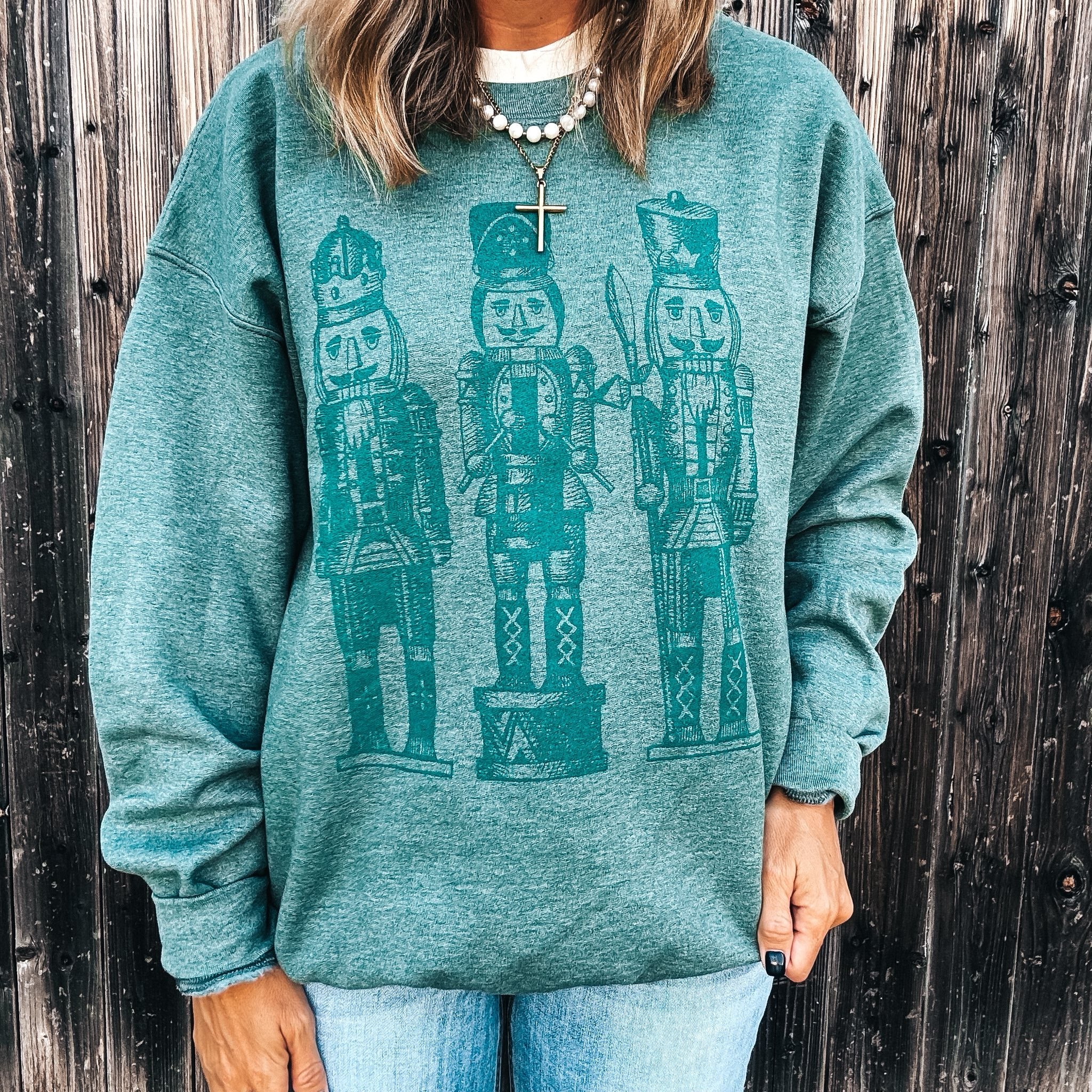 Monochrome Nutcracker Sweatshirt - Heather Green - Plus/Regular-Graphic Tee-LouisGeorge Boutique-LouisGeorge Boutique, Women’s Fashion Boutique Located in Trussville, Alabama