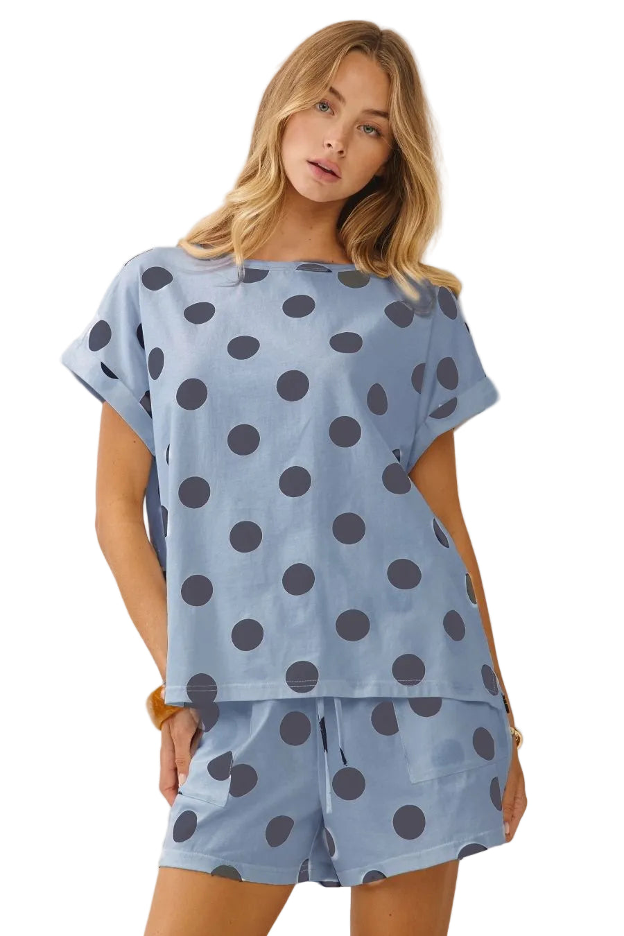 Polka Dot Short Set - Blue/Navy - Plus/Reg-Apparel-Oddi-LouisGeorge Boutique, Women’s Fashion Boutique Located in Trussville, Alabama