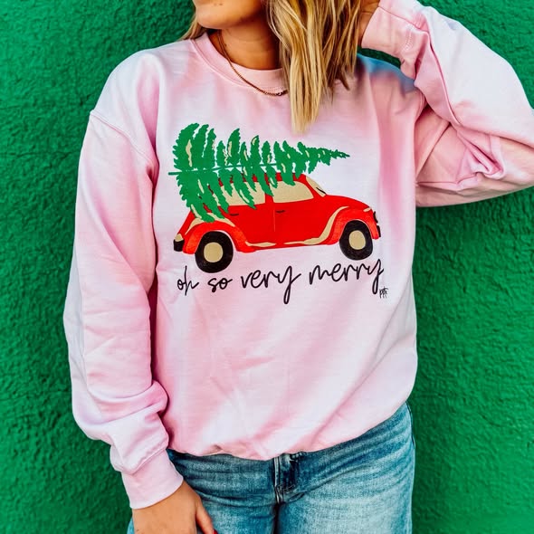 Oh So Very Merry Sweatshirt - Light Pink - Plus/Regular-Graphic Tee-LouisGeorge Boutique-LouisGeorge Boutique, Women’s Fashion Boutique Located in Trussville, Alabama