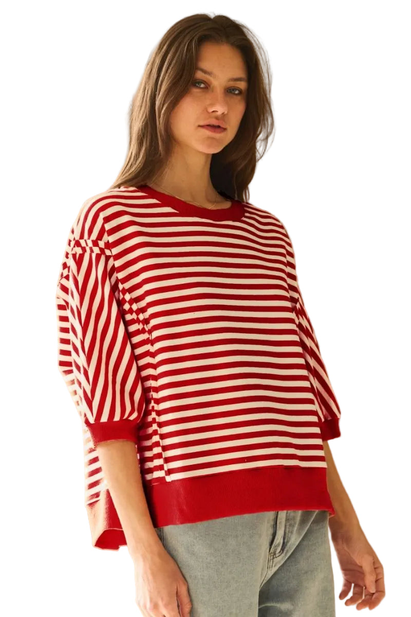 Striped Knit Top - Red - Reg/Plus-Apparel-Oddi-LouisGeorge Boutique, Women’s Fashion Boutique Located in Trussville, Alabama