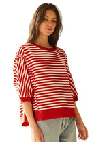 Striped Knit Top - Red - Reg/Plus-Apparel-Oddi-LouisGeorge Boutique, Women’s Fashion Boutique Located in Trussville, Alabama