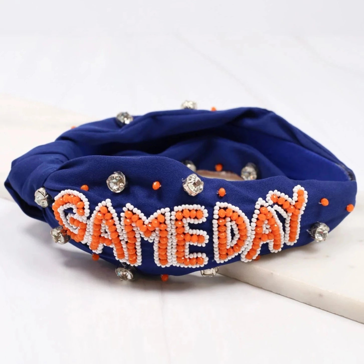 Gameday Embellished Headband - Orange & Navy-Headbands-LouisGeorge Boutique-LouisGeorge Boutique, Women’s Fashion Boutique Located in Trussville, Alabama