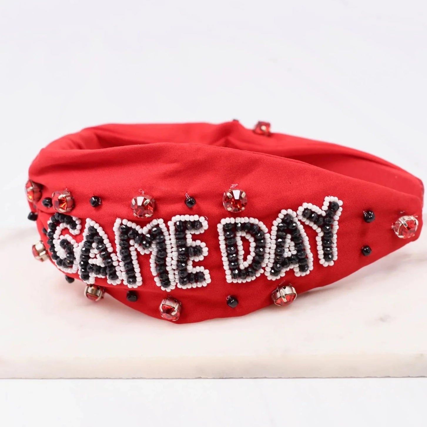 Gameday Embellished Headband - Red, Black & White-Headbands-LouisGeorge Boutique-LouisGeorge Boutique, Women’s Fashion Boutique Located in Trussville, Alabama