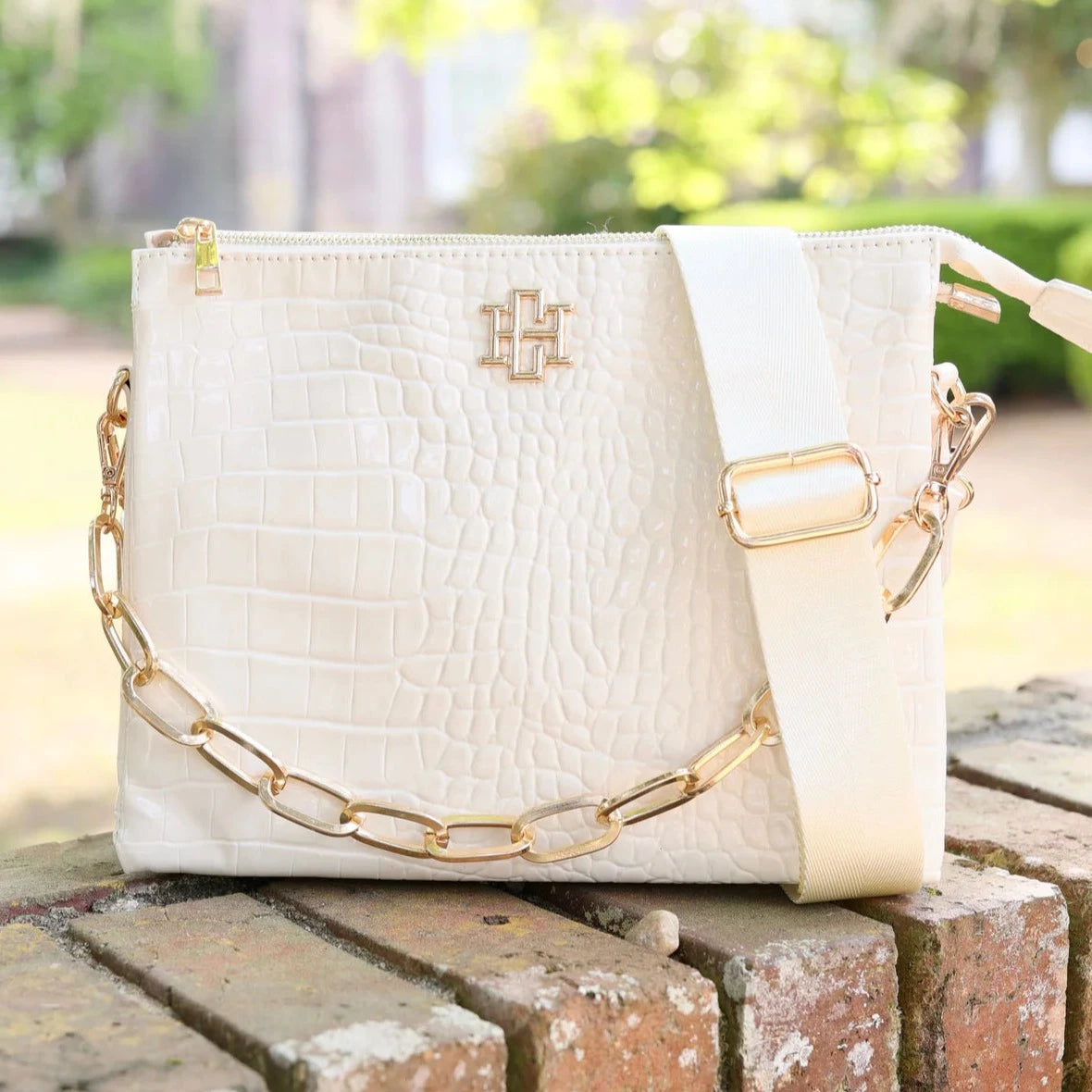 Ariana Crossbody - Beige Patent-Handbags-Caroline Hill-LouisGeorge Boutique, Women’s Fashion Boutique Located in Trussville, Alabama