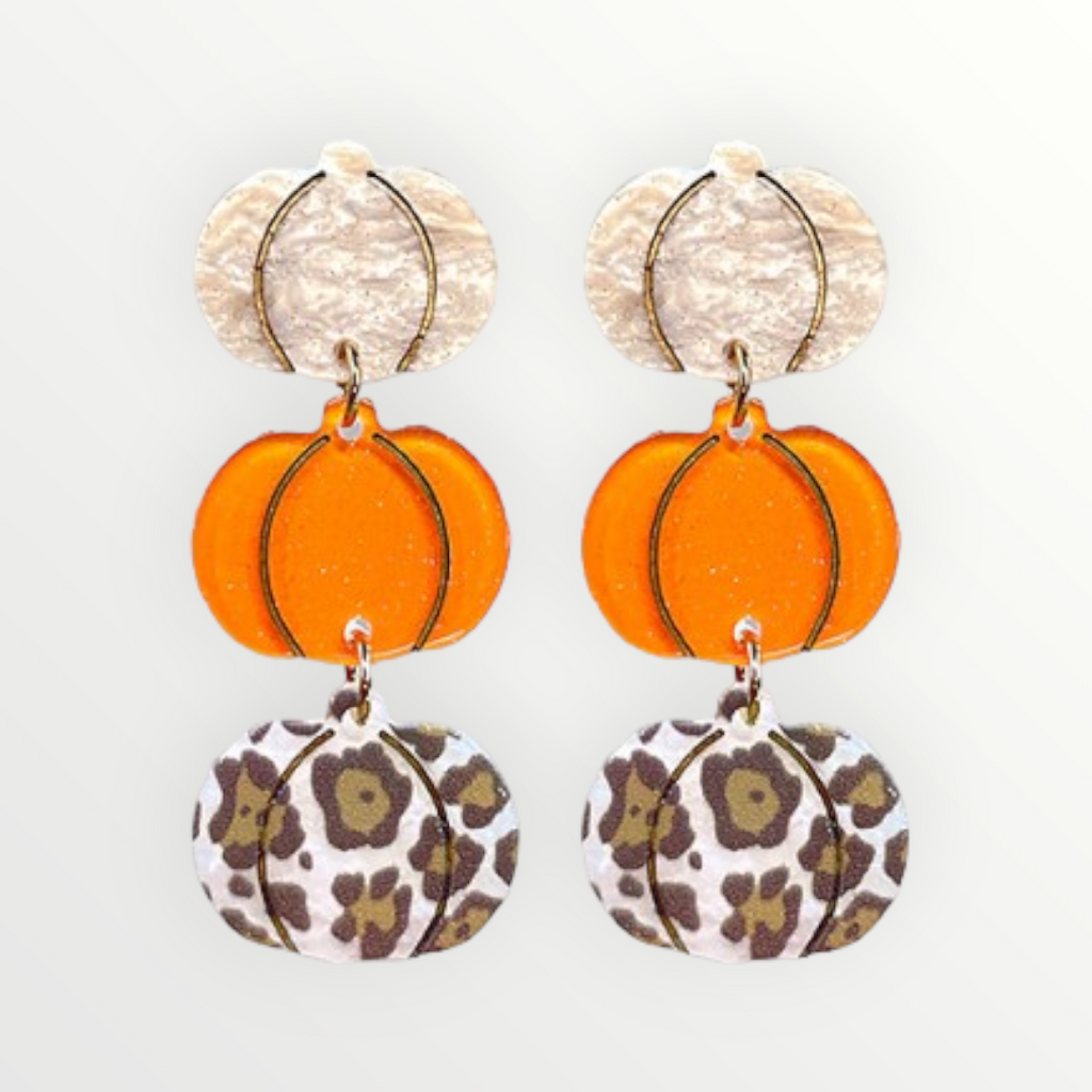 Sparkly Stacked Pumpkin Earrings - Beige/Orange-Earrings-LouisGeorge Boutique-LouisGeorge Boutique, Women’s Fashion Boutique Located in Trussville, Alabama
