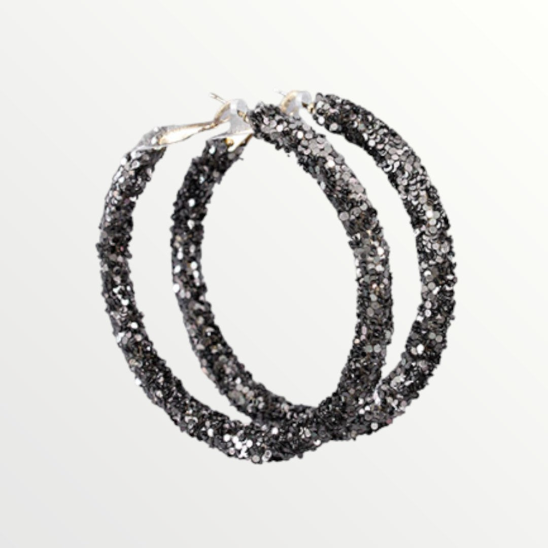 Black Glitter Hoops-Earrings-LouisGeorge Boutique-LouisGeorge Boutique, Women’s Fashion Boutique Located in Trussville, Alabama