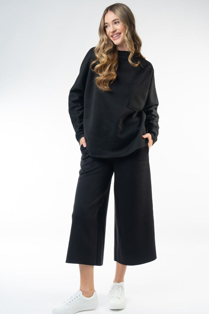 Luxe Lightweight Fleece Pullover Set - Black - Plus/Regular-Lounge Set-White Birch-LouisGeorge Boutique, Women’s Fashion Boutique Located in Trussville, Alabama