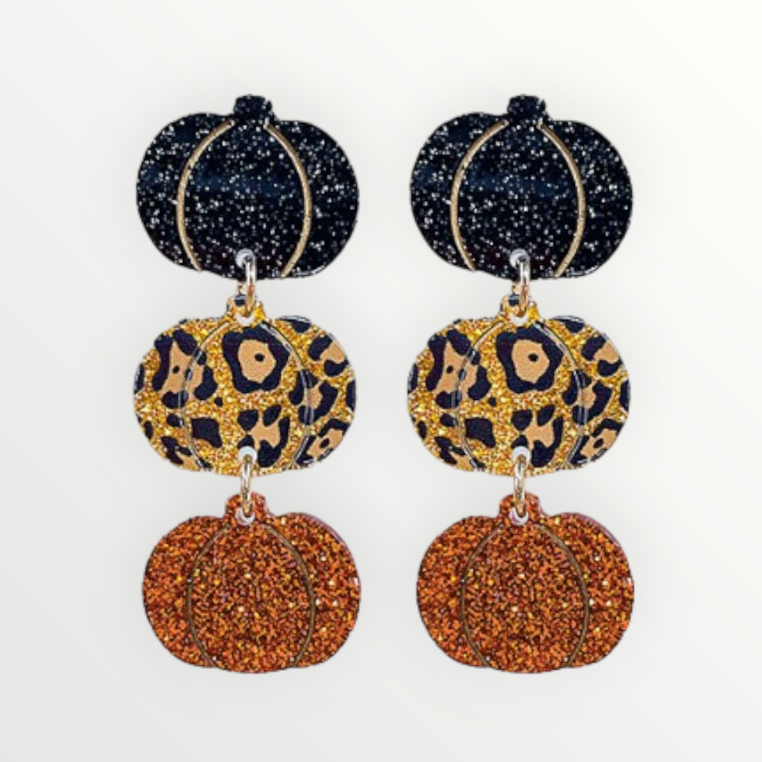 Sparkly Stacked Pumpkin Earrings - Black/Orange-Earrings-LouisGeorge Boutique-LouisGeorge Boutique, Women’s Fashion Boutique Located in Trussville, Alabama