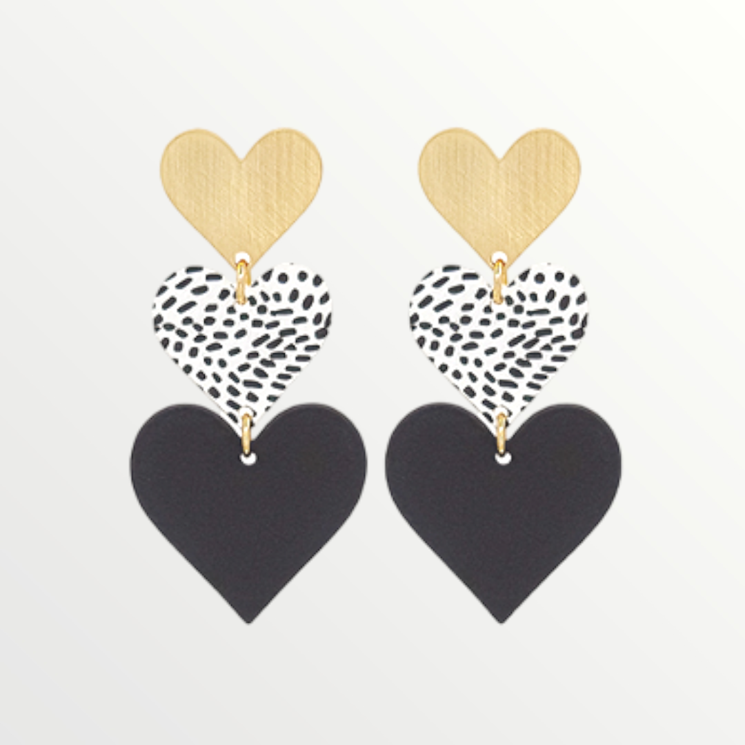 Black & Gold Stacked Heart Earrings-Earrings-LouisGeorge Boutique-LouisGeorge Boutique, Women’s Fashion Boutique Located in Trussville, Alabama