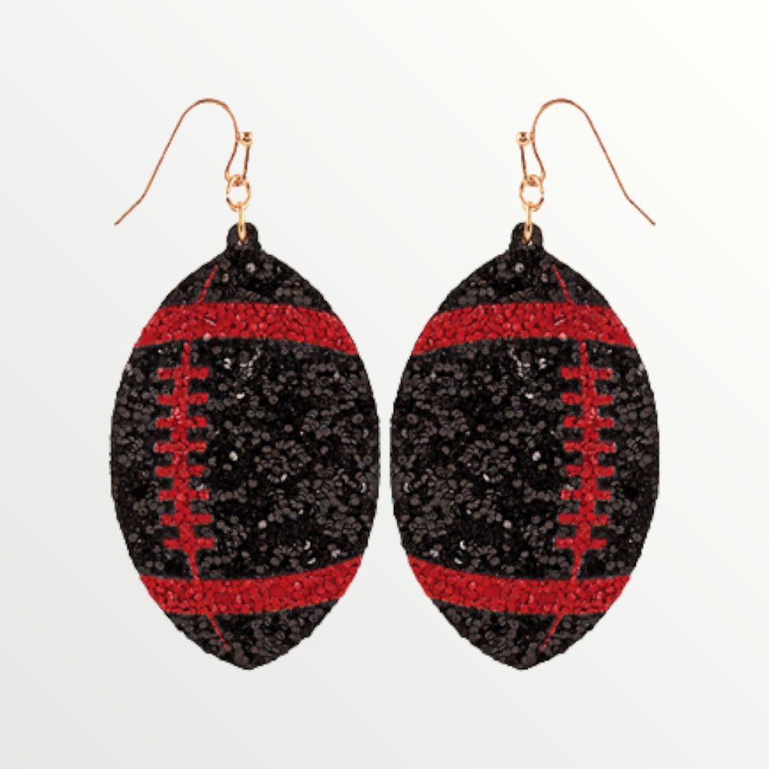 Black & Red Football Glitter Earrings-Earrings-LouisGeorge Boutique-LouisGeorge Boutique, Women’s Fashion Boutique Located in Trussville, Alabama