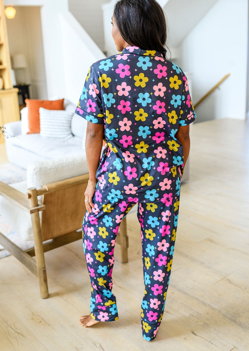 Bright Daisy Button Down Short-sleeve Pajama Set-Pajamas-LouisGeorge Boutique-LouisGeorge Boutique, Women’s Fashion Boutique Located in Trussville, Alabama