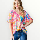 Bright Floral Multi Print Short Sleeve V Neck Top - Plus/Reg-Apparel-Heimish-LouisGeorge Boutique, Women’s Fashion Boutique Located in Trussville, Alabama