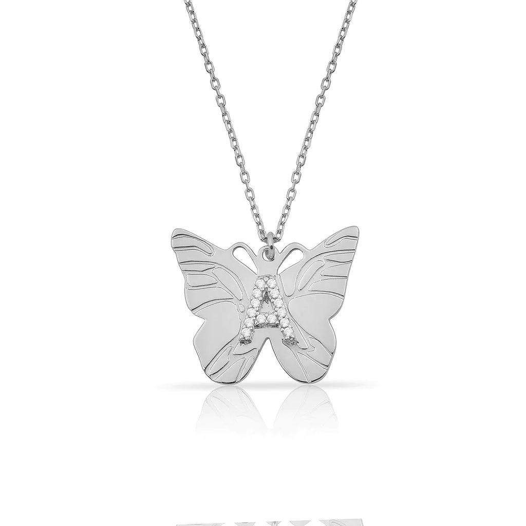 Custom Butterfly and Crystal Initial Necklace-Necklaces-The Sis Kiss©-LouisGeorge Boutique, Women’s Fashion Boutique Located in Trussville, Alabama