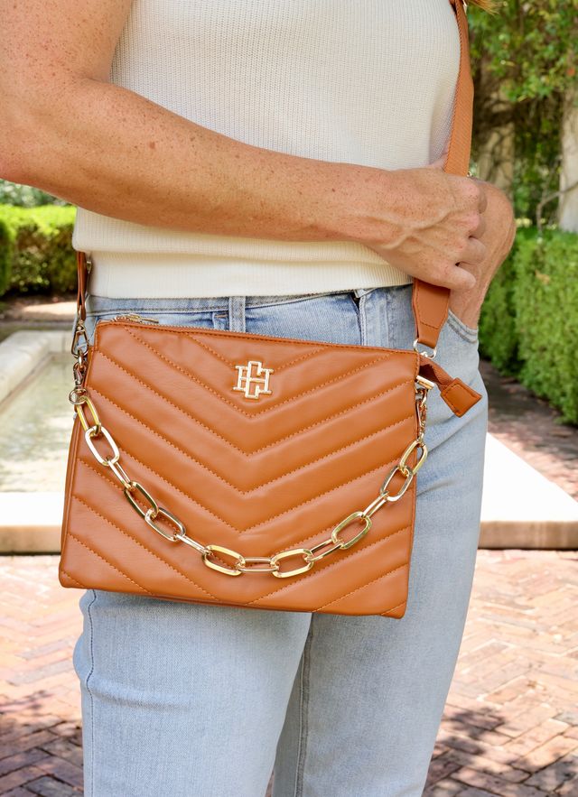 Ariana Crossbody - Camel V Quilted-Handbags-Caroline Hill-LouisGeorge Boutique, Women’s Fashion Boutique Located in Trussville, Alabama