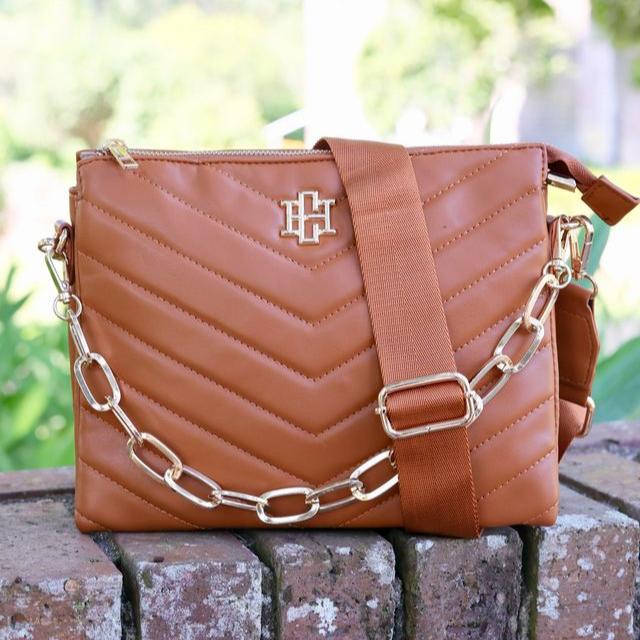 Ariana Crossbody - Camel V Quilted-Handbags-Caroline Hill-LouisGeorge Boutique, Women’s Fashion Boutique Located in Trussville, Alabama