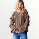 Camel Urban Ribbed Pullover with Ruffle Sleeve Detail - Plus/Regular-Apparel-Heimish-LouisGeorge Boutique, Women’s Fashion Boutique Located in Trussville, Alabama