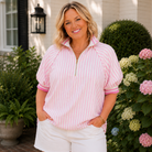 Light Pink Stripe Half-Zip Top - Plus/Reg-Apparel-Entro-LouisGeorge Boutique, Women’s Fashion Boutique Located in Trussville, Alabama