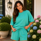 Mineral Washed Short Sleeve Tee & Shorts Set - Seafoam - Plus & Reg-Apparel-LouisGeorge Boutique-LouisGeorge Boutique, Women’s Fashion Boutique Located in Trussville, Alabama
