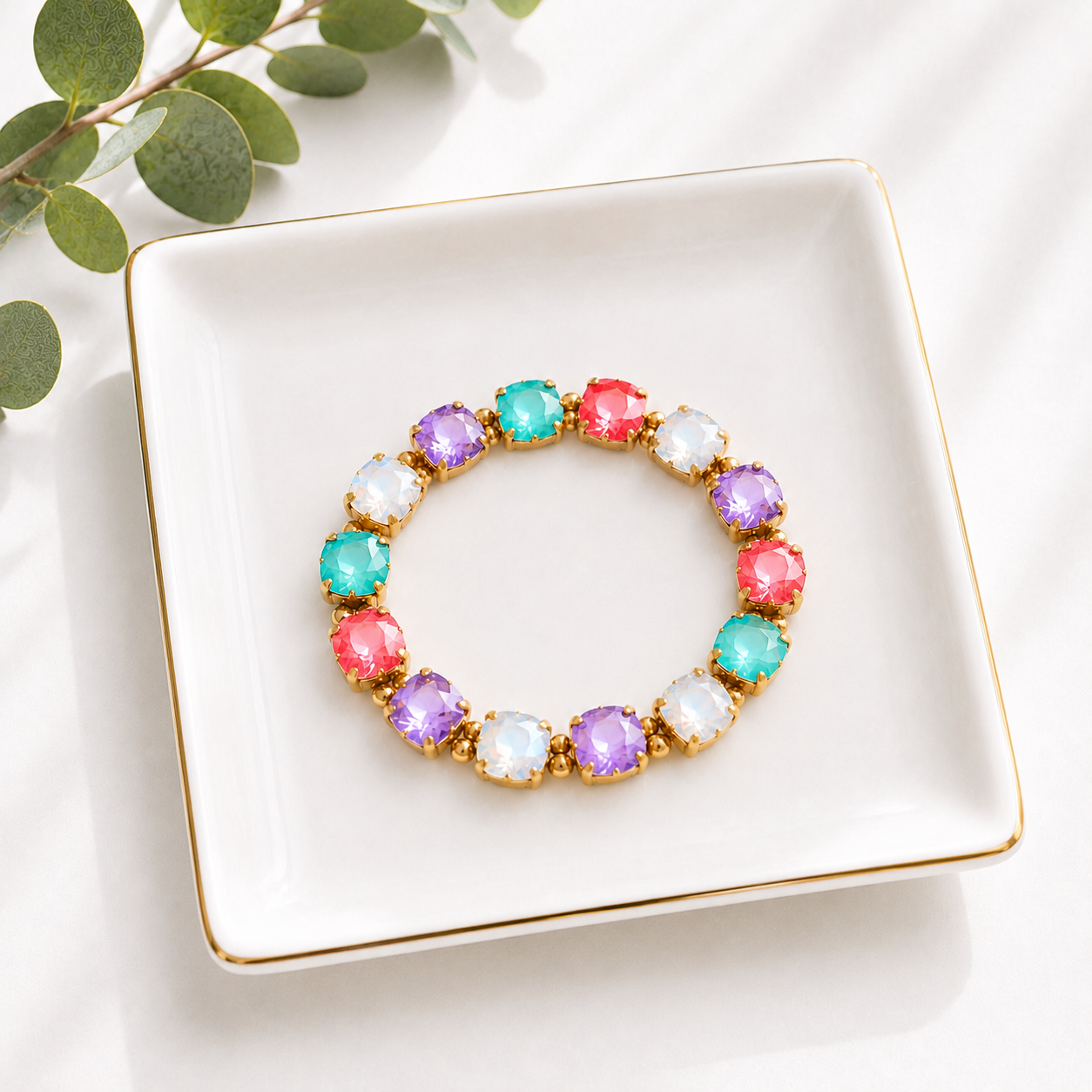 Square Cushion Cut Glass Stone Bracelet - Multi-Bracelet-Caroline Hill-LouisGeorge Boutique, Women’s Fashion Boutique Located in Trussville, Alabama
