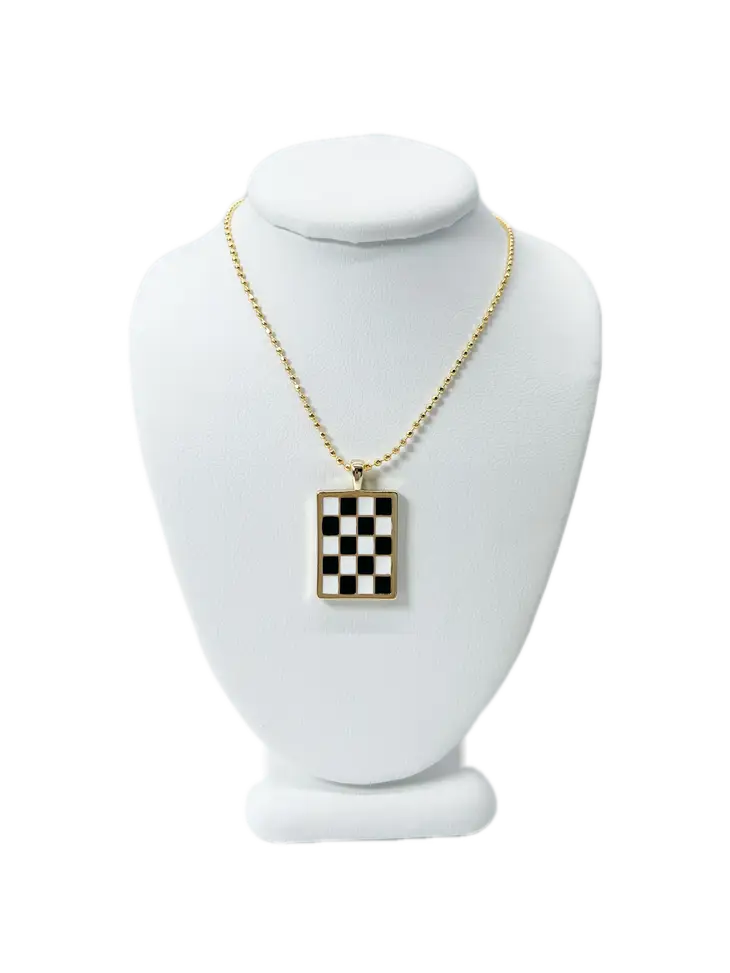 Black & White Checkered Necklace-Necklaces-Lauren Kenzie-LouisGeorge Boutique, Women’s Fashion Boutique Located in Trussville, Alabama