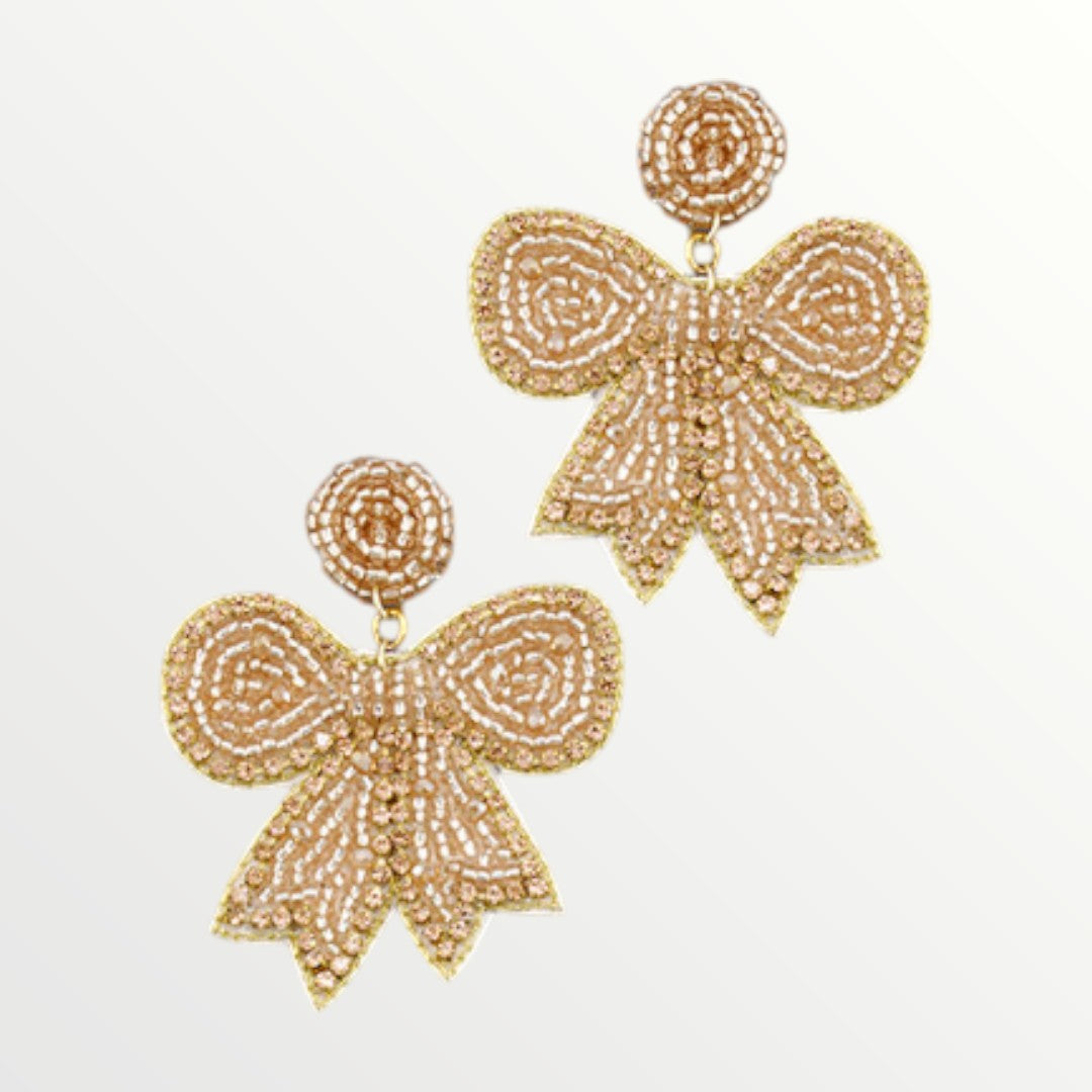 Rose Gold Christmas Ribbon Beaded Earrings-Earrings-LouisGeorge Boutique-LouisGeorge Boutique, Women’s Fashion Boutique Located in Trussville, Alabama