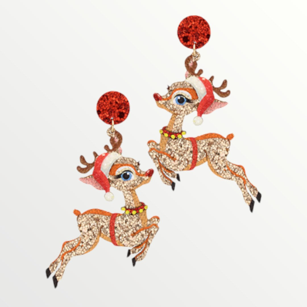 Rudolph Glitter Earrings-Earrings-LouisGeorge Boutique-LouisGeorge Boutique, Women’s Fashion Boutique Located in Trussville, Alabama