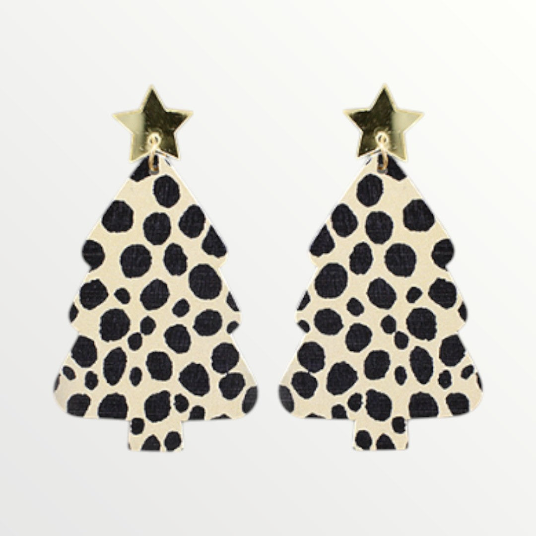 Dalmation Print Christmas Tree Earrings-Earrings-LouisGeorge Boutique-LouisGeorge Boutique, Women’s Fashion Boutique Located in Trussville, Alabama