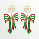 Red & Green Christmas Bow Earrings-Earrings-LouisGeorge Boutique-LouisGeorge Boutique, Women’s Fashion Boutique Located in Trussville, Alabama