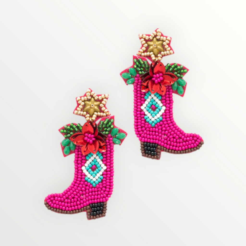 Pink Christmas Boots Earrings-Earrings-LouisGeorge Boutique-LouisGeorge Boutique, Women’s Fashion Boutique Located in Trussville, Alabama