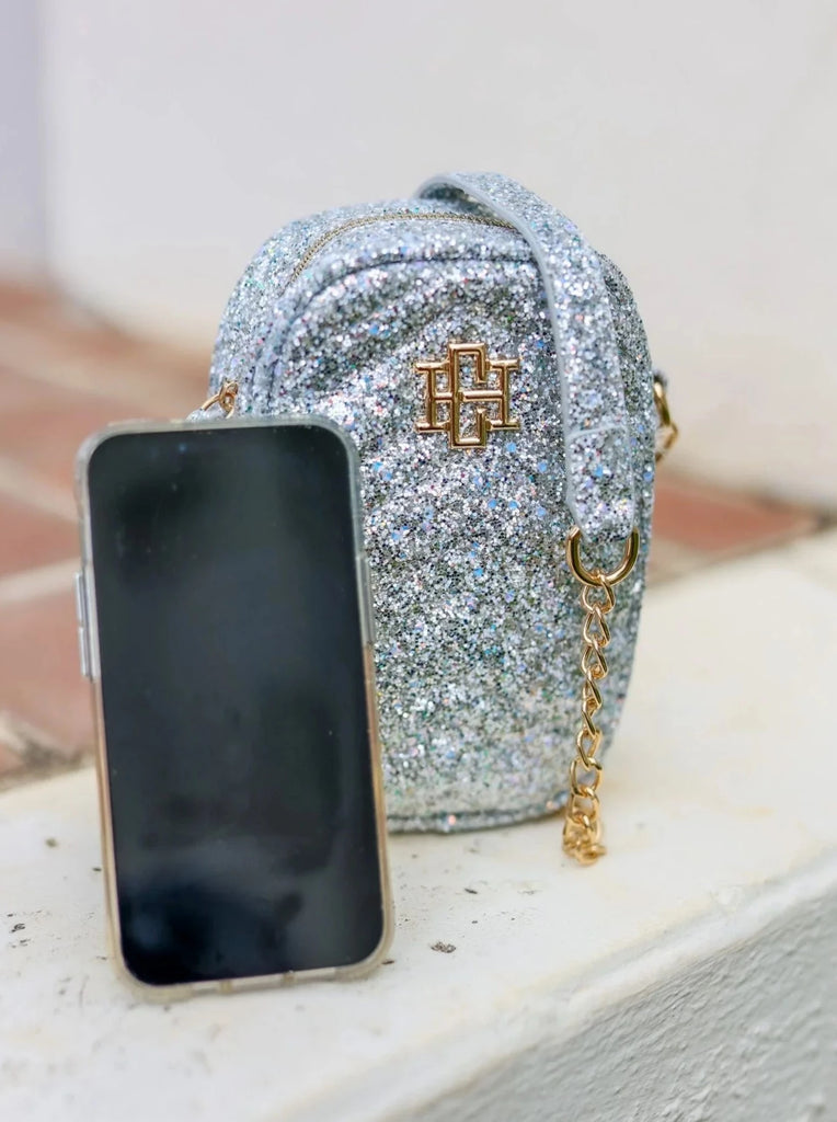 Colton Cell Phone Crossbody - Glitter Silver-Crossbody-Caroline Hill-LouisGeorge Boutique, Women’s Fashion Boutique Located in Trussville, Alabama