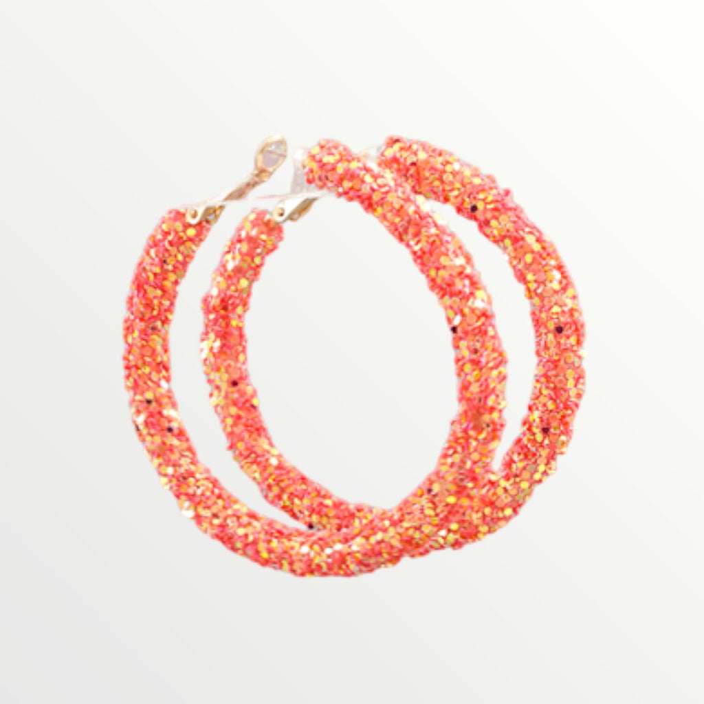 Coral Glitter Hoops-Earrings-LouisGeorge Boutique-LouisGeorge Boutique, Women’s Fashion Boutique Located in Trussville, Alabama