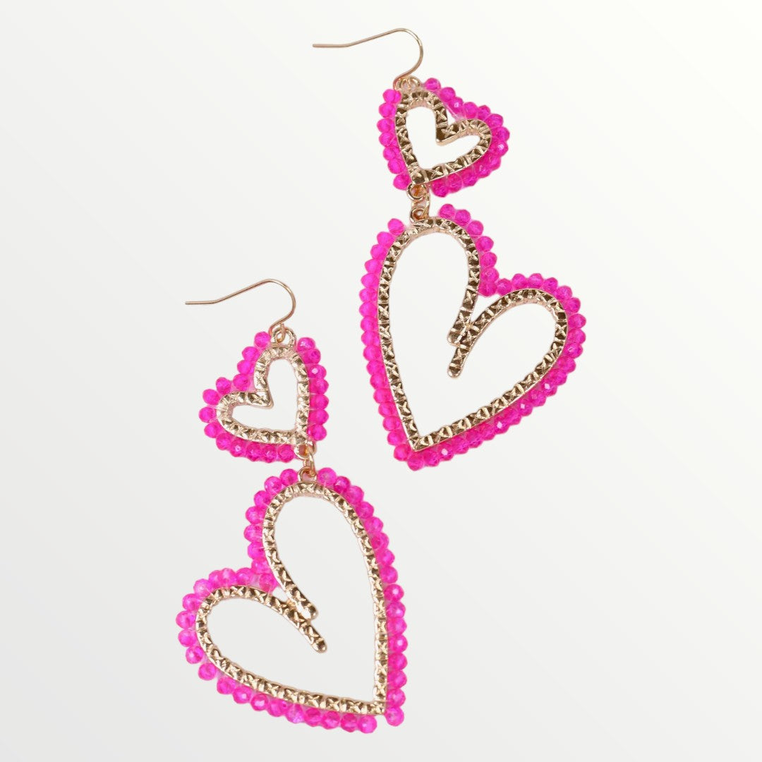 Double the Love Hot Pink & Gold Heart Earrings-Earrings-Caroline Hill-LouisGeorge Boutique, Women’s Fashion Boutique Located in Trussville, Alabama