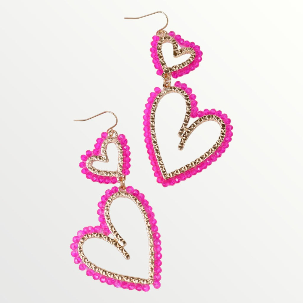 Double the Love Hot Pink & Gold Heart Earrings-Earrings-Caroline Hill-LouisGeorge Boutique, Women’s Fashion Boutique Located in Trussville, Alabama