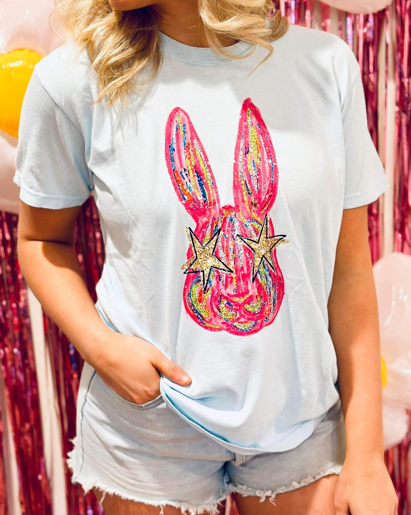 Pink Boujee Bunny Light Blue Comfort Colors Tee - PREORDER ONLY-Apparel-LouisGeorge Boutique-LouisGeorge Boutique, Women’s Fashion Boutique Located in Trussville, Alabama