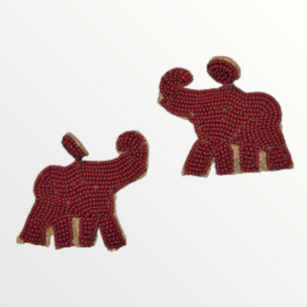 Red & Gold Elephant Beaded Earrings-Earrings-LouisGeorge Boutique-LouisGeorge Boutique, Women’s Fashion Boutique Located in Trussville, Alabama