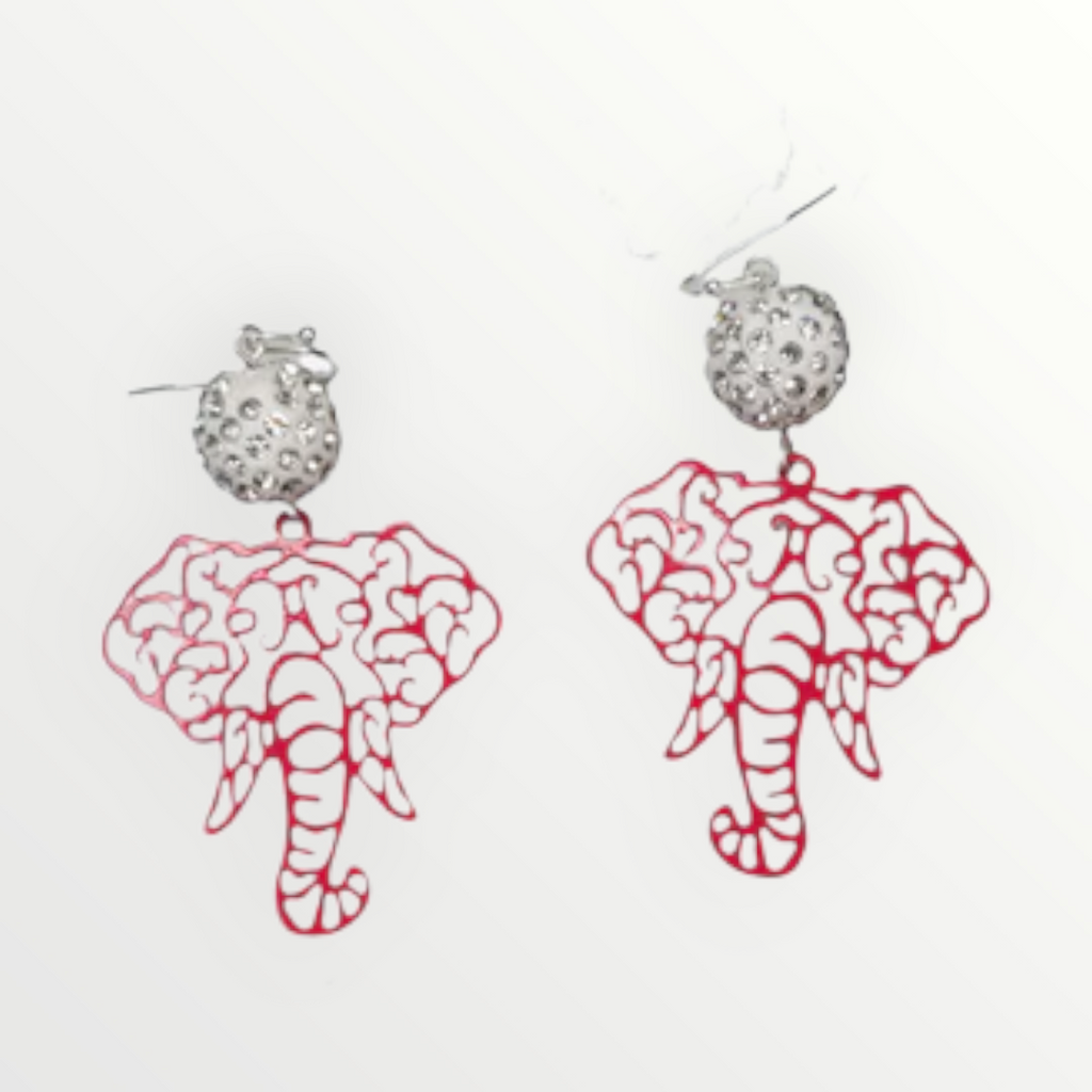 Red & White Elephant Disco Ball Earrings-Earrings-LouisGeorge Boutique-LouisGeorge Boutique, Women’s Fashion Boutique Located in Trussville, Alabama