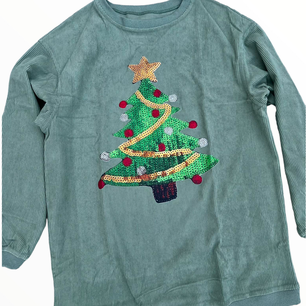 Christmas Tree Chenille Corded Crew - Green-Sweater-LouisGeorge Boutique-LouisGeorge Boutique, Women’s Fashion Boutique Located in Trussville, Alabama
