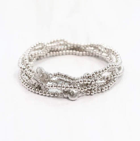 Branden Clover Bracelet Set Silver-Bracelet-Caroline Hill-LouisGeorge Boutique, Women’s Fashion Boutique Located in Trussville, Alabama