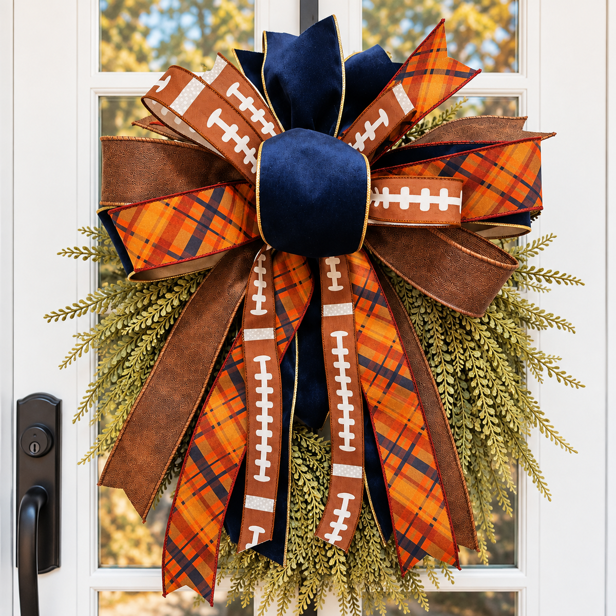 26" UV-Resistant Mustard Wash Button Fern Wreath w/Auburn Signature Bow-Home Decor-LouisGeorge Boutique-LouisGeorge Boutique, Women’s Fashion Boutique Located in Trussville, Alabama