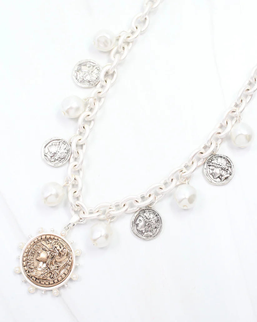 Victoria Charm Necklace Worn Silver-Necklaces-Caroline Hill-LouisGeorge Boutique, Women’s Fashion Boutique Located in Trussville, Alabama