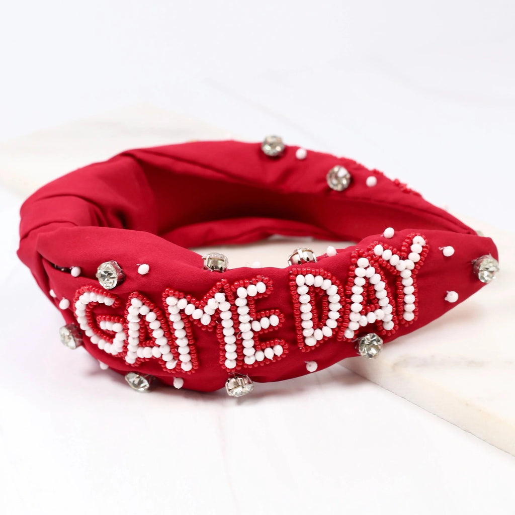 Gameday Embellished Headband - Red & White-Headbands-Caroline Hill-LouisGeorge Boutique, Women’s Fashion Boutique Located in Trussville, Alabama