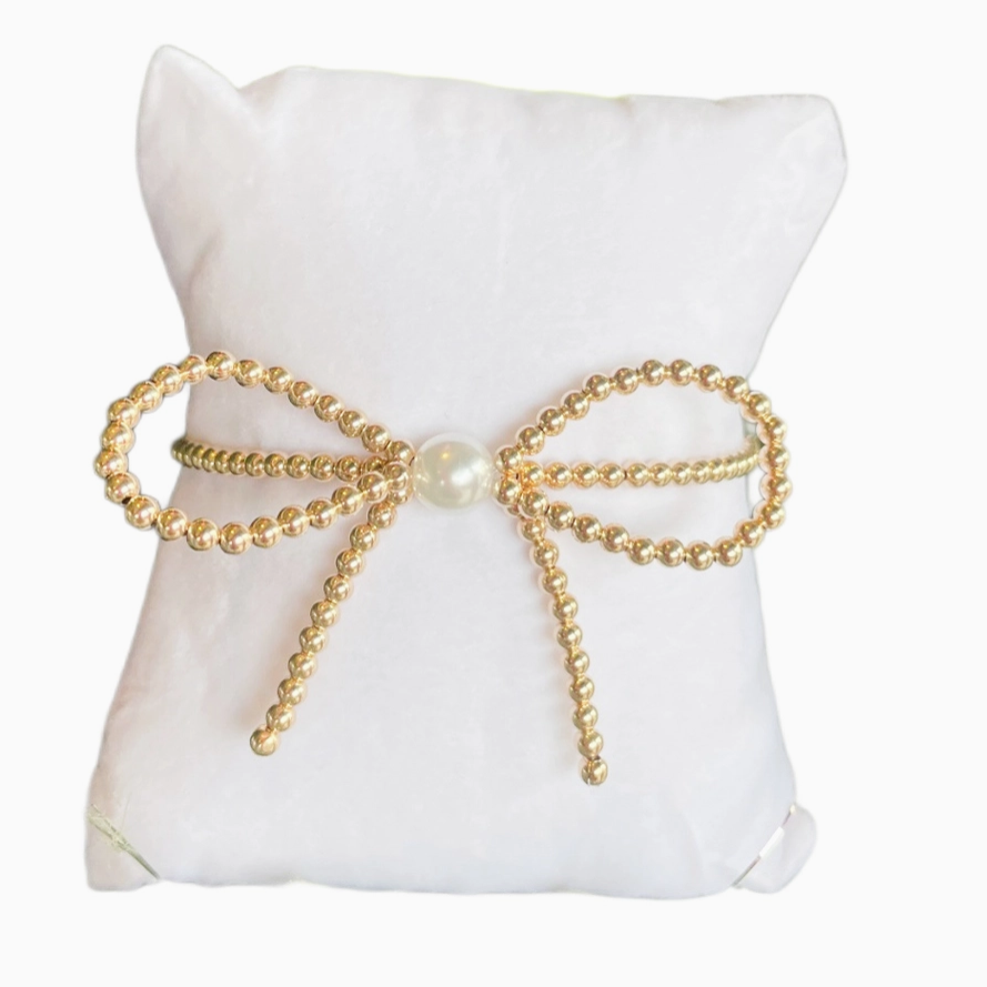 Gold Bow Beaded Bracelet-Bracelet-Lauren Kenzie-LouisGeorge Boutique, Women’s Fashion Boutique Located in Trussville, Alabama
