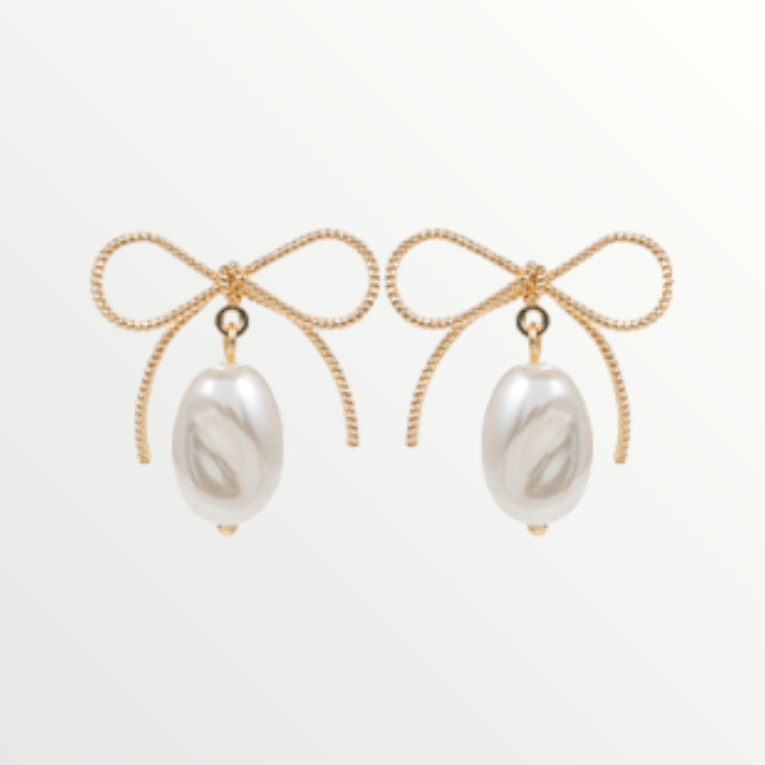 Gold Bow Pearl Drop Earrings | LouisGeorge Boutique