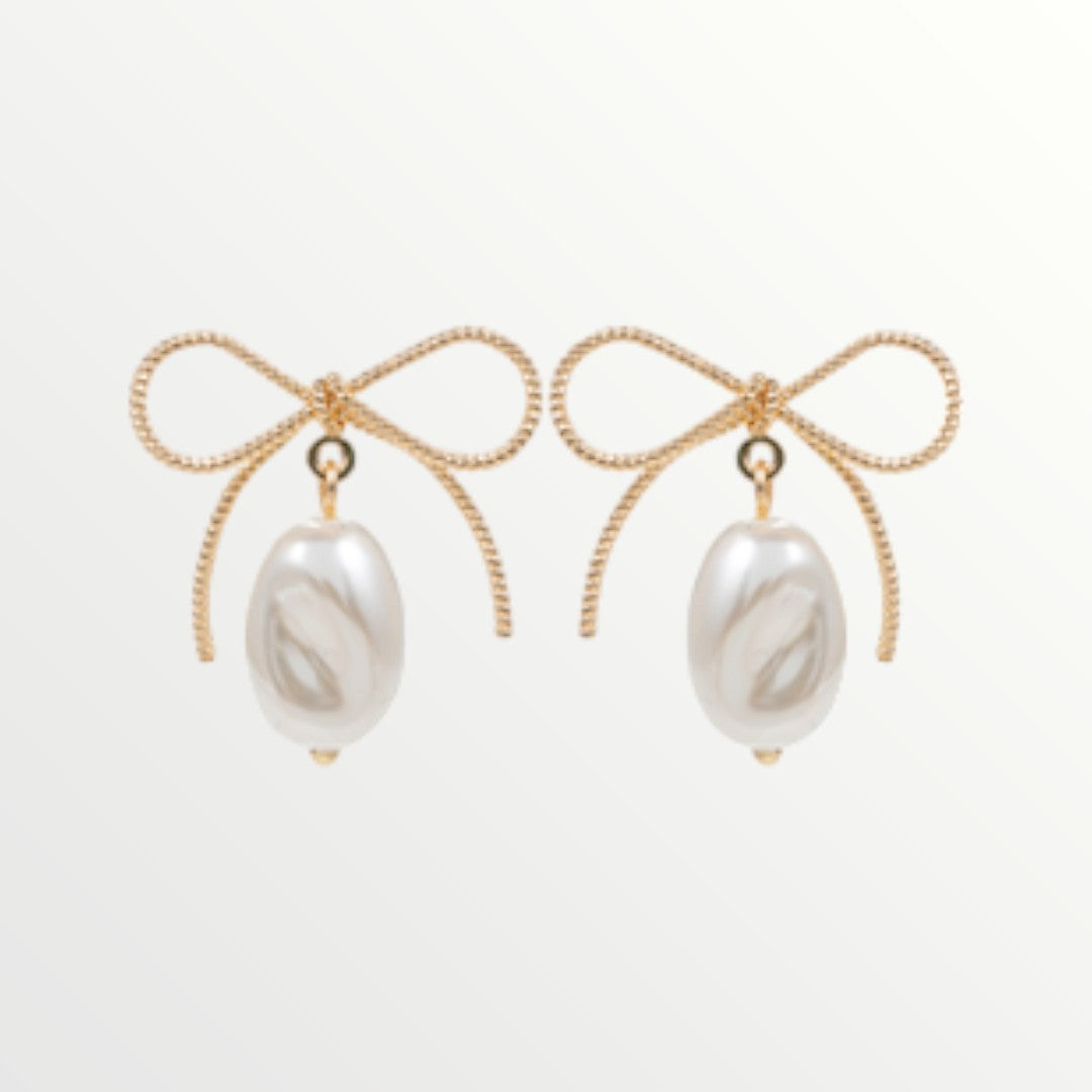 Gold Bow Pearl Drop Earrings-Earrings-LouisGeorge Boutique-LouisGeorge Boutique, Women’s Fashion Boutique Located in Trussville, Alabama