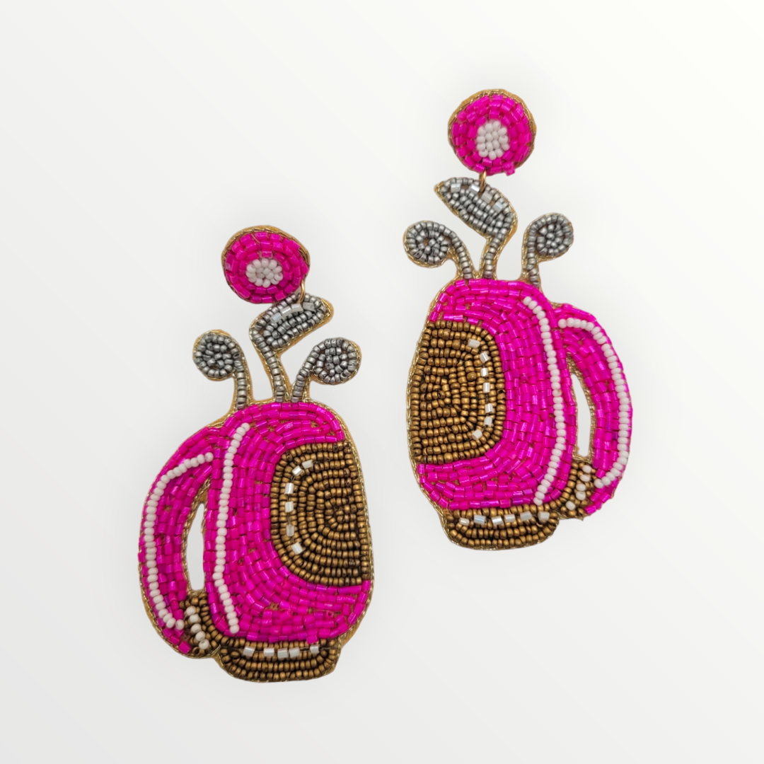 Fuchsia Golf Beaded Earrings-Earrings-louisgeorgeboutique-LouisGeorge Boutique, Women’s Fashion Boutique Located in Trussville, Alabama