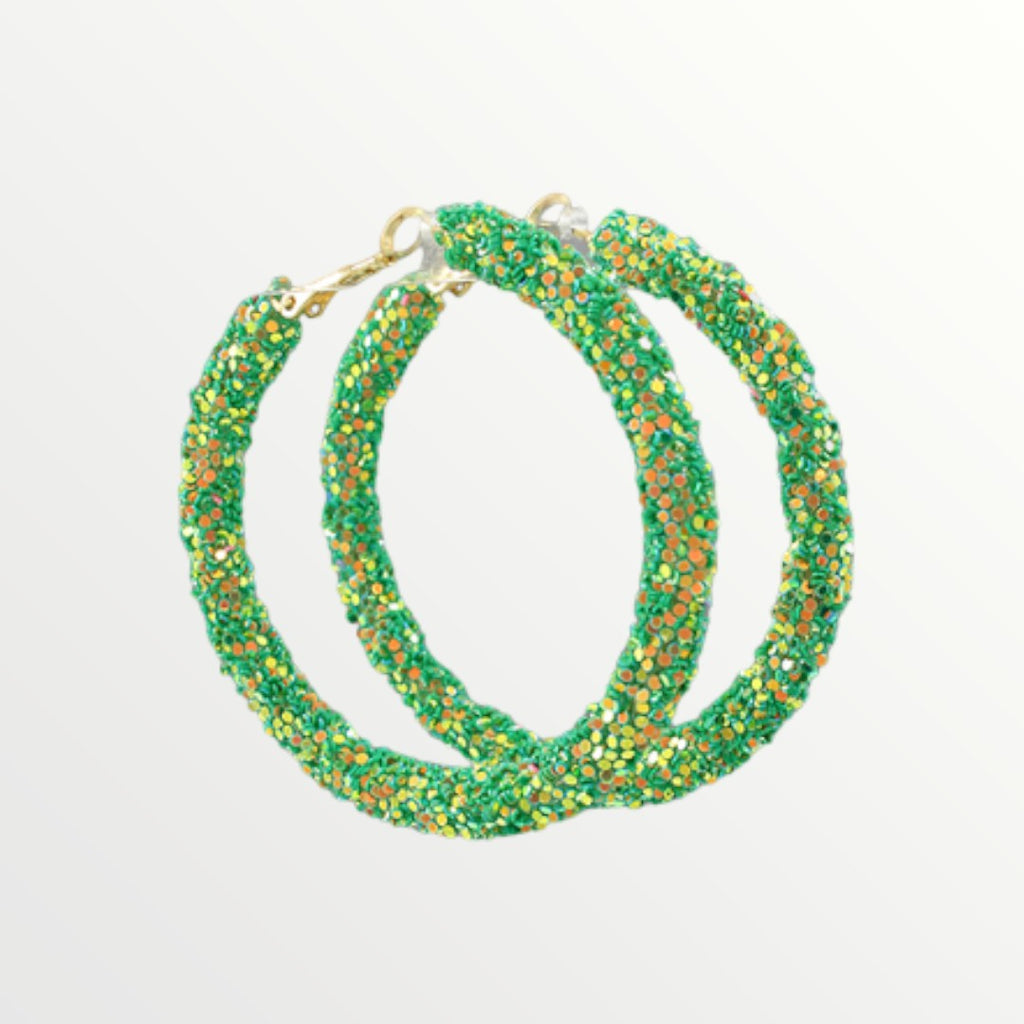 Green Glitter Hoops-Earrings-LouisGeorge Boutique-LouisGeorge Boutique, Women’s Fashion Boutique Located in Trussville, Alabama