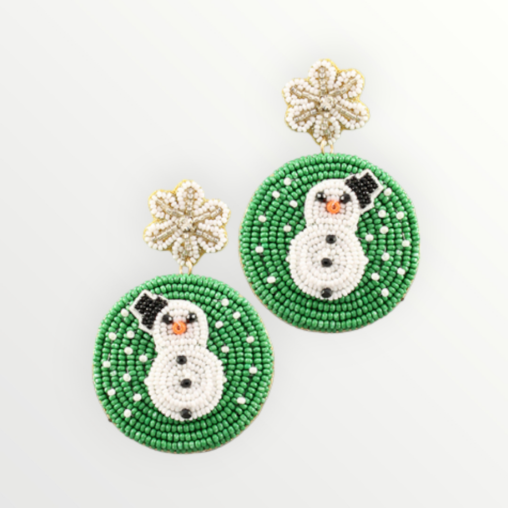 Green Beaded Snowman Earrings-Earrings-LouisGeorge Boutique-LouisGeorge Boutique, Women’s Fashion Boutique Located in Trussville, Alabama